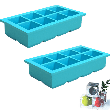 

Ice Cube Tray 2 Pack Ice Tray Large Ice Cube Moulds Silicone Mould Ice Cube Moulds Oversize Design Perfect for Whiskey Party Drinks Water Blue