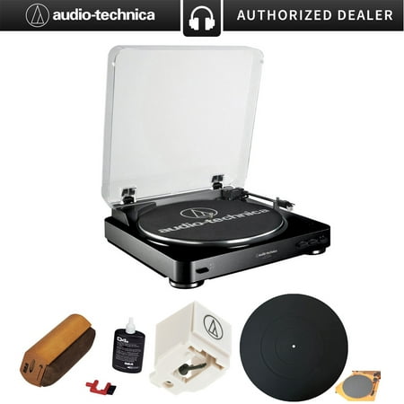 Audio-Technica Fully Automatic Stereo Turntable System- Black AT-LP60BK w/ RCA D4+ Vinyl Record Cleaning Fluid System + Stylus for AT-LP60 + Silicone Rubber Universal Turntable Platter