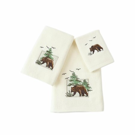 UltraSoft Luxe Cotton Embroidered Towel Set - Modern Bear Ivory 3-Piece