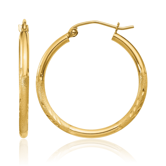 ICE CARATS 10K Solid Yellow Gold Medium Round Hoop Earrings - 25mm 1 inch - Snap Back, Diamond Cut, Matte Women's