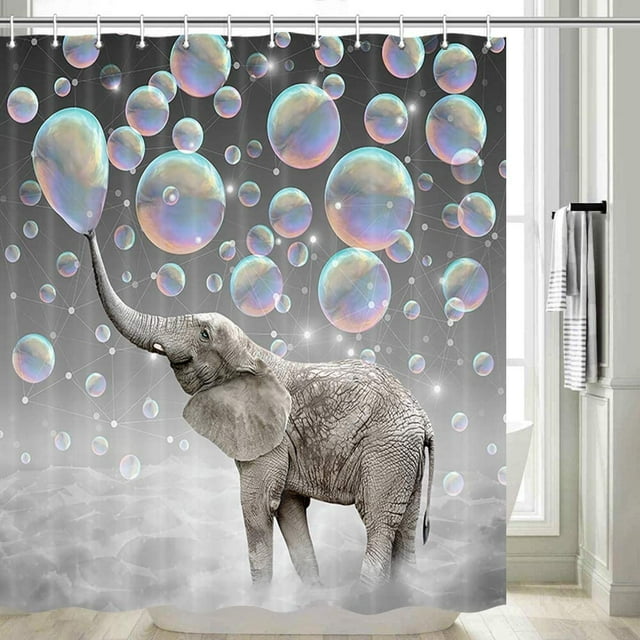 Cortina de ducha de elefante, tela antimoho, lavable a máquina, 150 x 180 cm