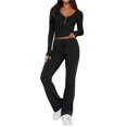 thumbnail image 2 of Conjunto Deportivo de Otoño de 2 Piezas A Juego para Estar en Casa: Pantalón de Pierna y Top Corto con Cuello Henley. Negro L, 2 of 6