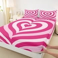 thumbnail image 3 of Manfei Romantic Love Heart Queen Sheet Sets, Pink Stripes Abstract Flat Sheet, Kawaii Cute Cartoon Queen Fitted Sheet, Microfiber Bedroom Decor, 4pcs, 3 of 7