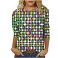 thumbnail image 2 of Mardi Gras Shirt Women Casual Funny Graphic 3/4 Sleeve Party Tee Shirts Round Neck Loose Fitted Festival Tops Trendy Mardi Gras Outfits 2026, 2 of 6