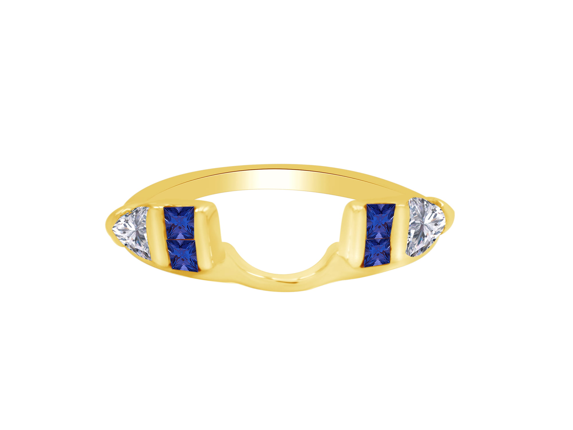 AFFY Oval Cut Simulated Blue Sapphire & White Cubic Zirconia Solitaire Ring in 10k Solid Gold 