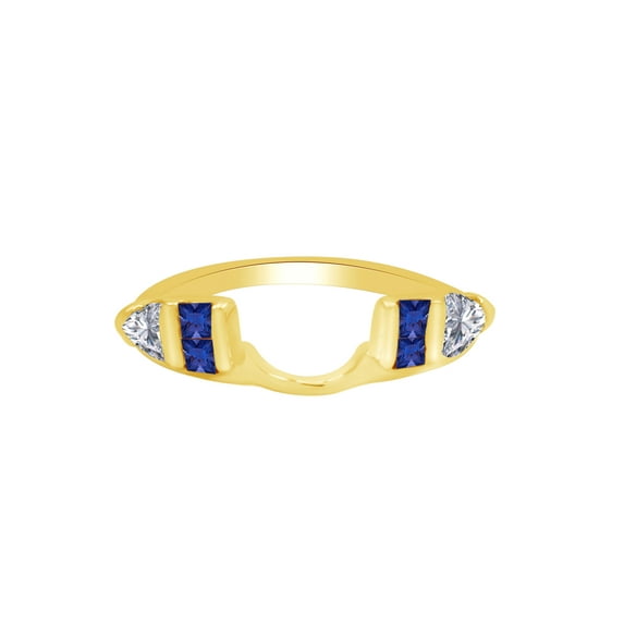 Princess & Trillion Simulated Blue Sapphire & Cubic Zirconia Enhancer Guard 14K Yellow Gold, Size 9.5