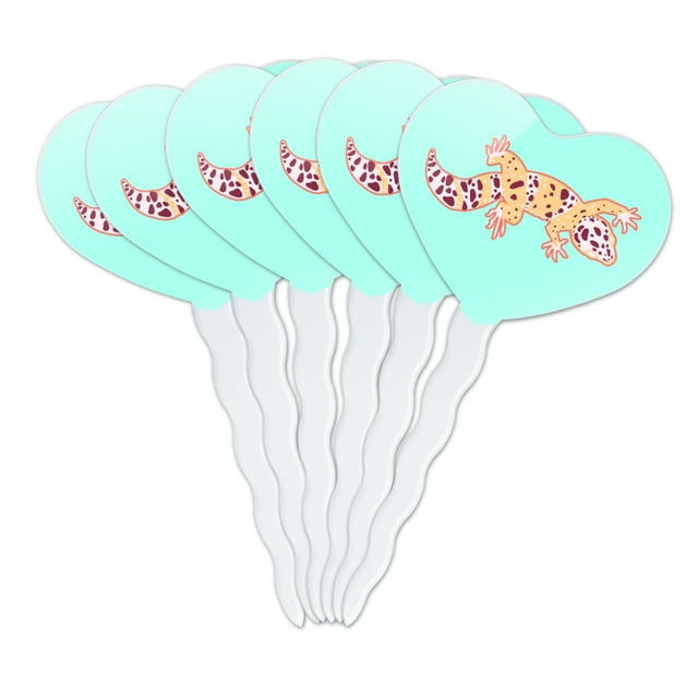 Leopard Gecko Heart Love Cupcake Picks Toppers Decoration Set of 6