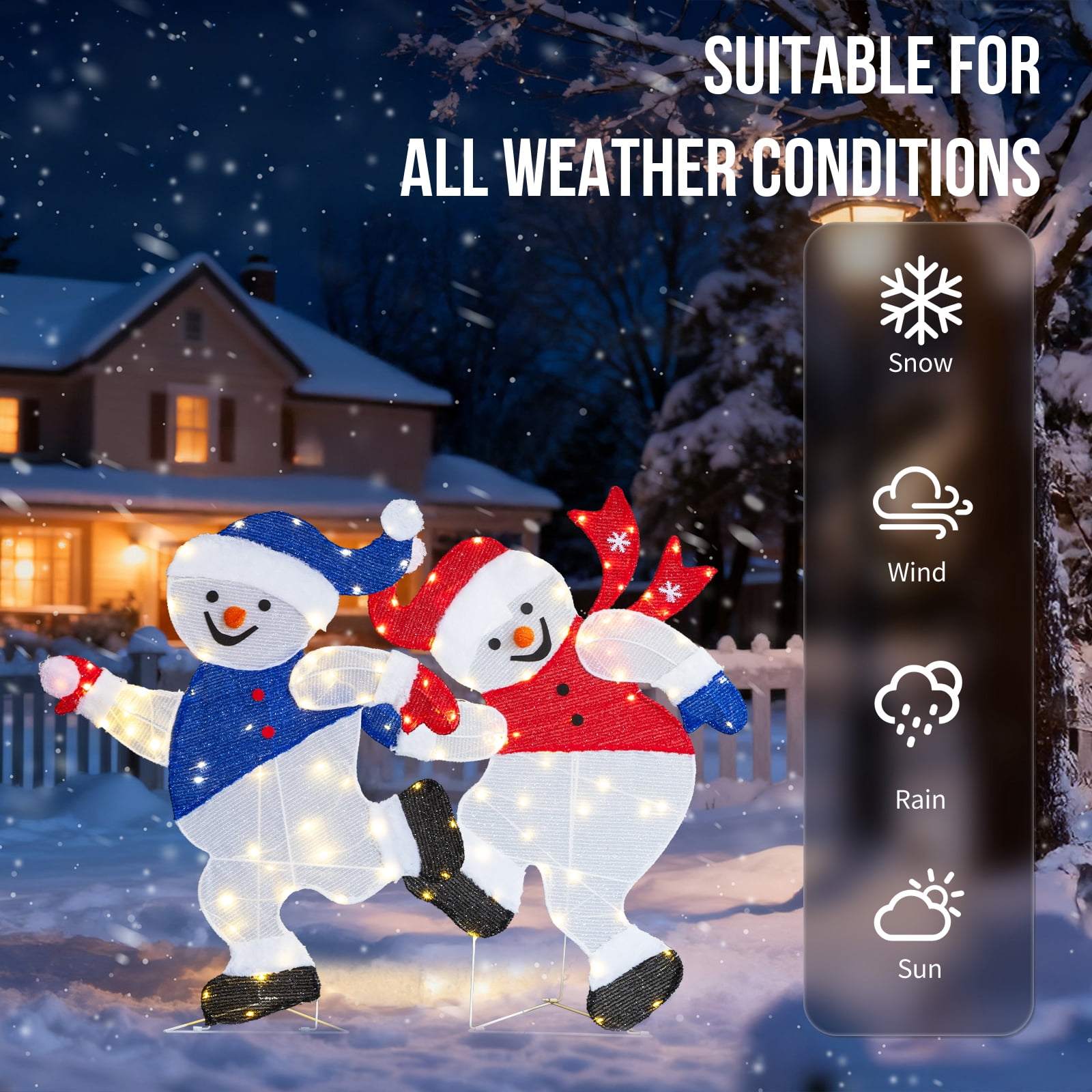 Astoutdoor Set of 2 Lighted Running Snowman Christmas Decorations, Pre-lit 2D Holiday Decor with 120 Warm White LED Lights for Indoor Outdoor Display