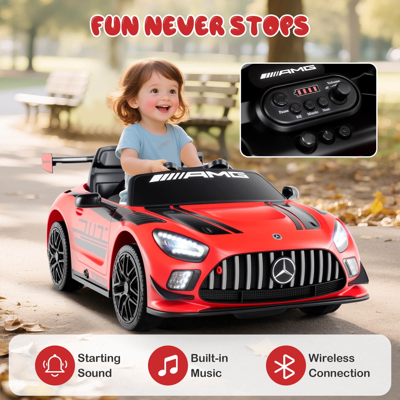 Costway Ride on Car Licensed Mercedes-AMG GT3 Kids Car with Remote Control 3 Speeds Red