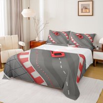 Castle Fairy Adults Boys Girls Sport Racing Car 4pcs Bed Sheets,Grey Red King Sheets,Speed Race Super Cozy Sheet Set,Ultra Soft Home Decor