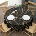 thumbnail image 3 of Black Gold Wave Marble Pattern Round Tablecloth 60"x60",Wrinkle Wipeable Table Cloth for Kitchen Dining Room Picnic Patio Party, 3 of 6