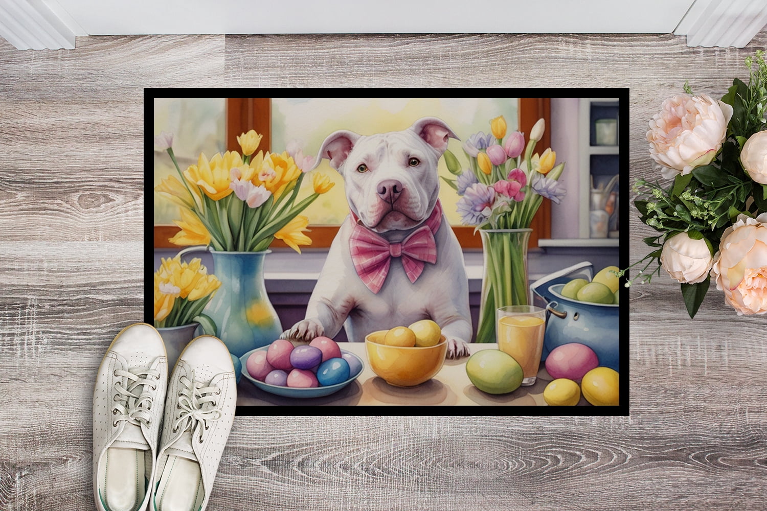 Carolines Treasures DAC6870MAT 18 x 27 in. Decorating Easter Pit Bull Terrier Doormat