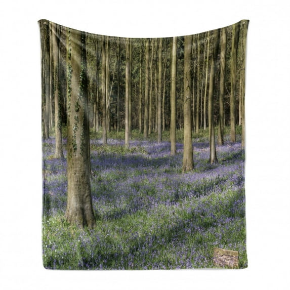 Woodland Soft Flannel Fleece Throw Blanket, Real Life Photo of Bluebells in Wepham Wood Wild Flowers Nature Theme Photo, Cozy Plush for Indoor and Outdoor Use, 70" x 90", Multicolor, by Ambesonne