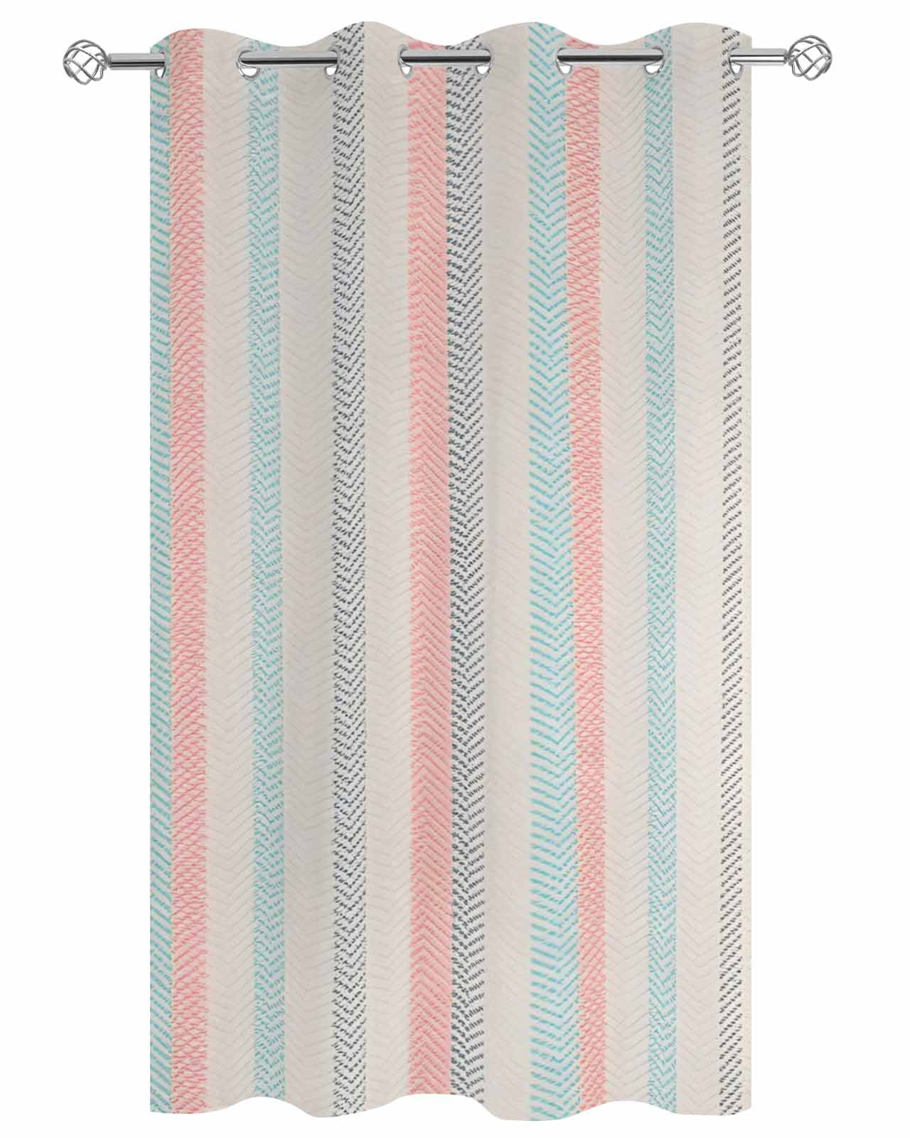 Pink Blue Gray Outdoor Curtains for Patio, Beige Vintage Simple Abstract Stripes Privacy Drapes Grommet Waterproof Outside Curtains for Porch/Cabana/Balcony 54"x 108", 1 Panel
