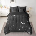 thumbnail image 2 of jejeloiu Cartoon Stars Moon 7pcs Bedding Comforter Set,Galaxy Strayy Sky Queen Bedding Sets,White Black Queen Sheet Sets For Teens,Super Cozy Room Decor Reversible, 2 of 8