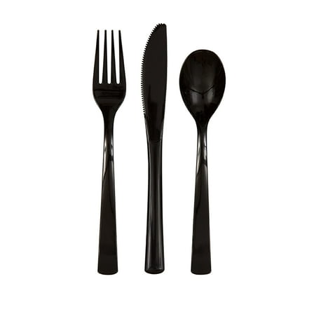 Unique Solid Assorted Plastic Cutlery, 18 Count, Black