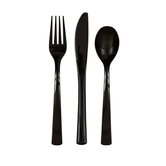 Unique Solid Assorted Plastic Cutlery, 18 Count, Black