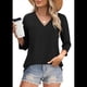 thumbnail image 1 of Blusas de Mujer con Mangas 3/4 y Cuello en V, Estilo Túnica Informal, Básicas, Holgadas Negro XL, 1 of 6