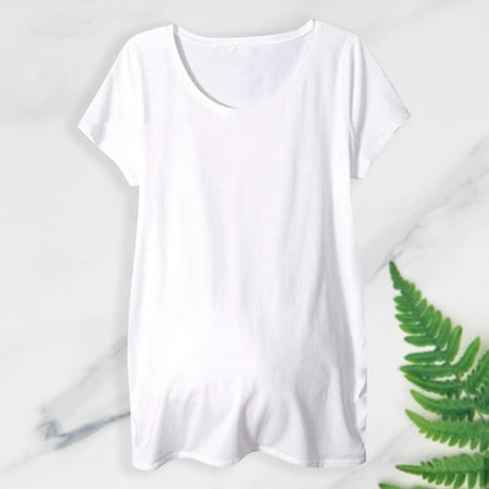 

Big Holiday Savings Pregnant Women Clothes Short Sleeve Maternity T-shirt Striped Solid Color Top