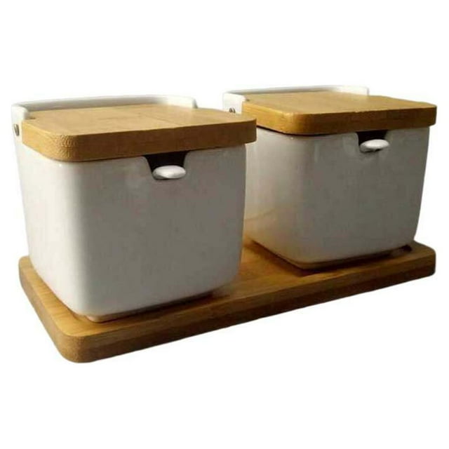 Seasoning Jars with Lids Multi-functional Square Ceramic Keeper Dustproof Stable Container Restaurant Dispenser Supplies Double