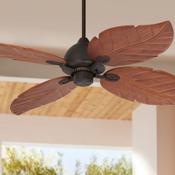 60" Casa Vieja Oak Creek Tropical Coastal Indoor Outdoor Ceiling Fan Oil Rubbed Bronze Walnut Wood Leaves Damp Rated for Patio Exterior House Home