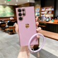 thumbnail image 1 of TECH CIRCLE Slim Fit Case for Samsung Galaxy S22 Ultra,Stylish Cute Fashionable Four-leaf Clover Pattern Plating Frame Soft TPU Silicone Shockproof Protective Cover with Wristband,Purple, 1 of 7