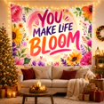 thumbnail image 3 of You Make Life Bloom Text Surrounded by Lush Floral Border Energetic Watercolor for Flower Enthusiasts Botanical Wall Art Decor Housewarming Gift Tapestry Wall Hanging for Bedroom and Dorm, 3 of 6
