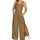thumbnail image 1 of Pantalones sin mangas de algodón y lino con tirantes para mujer, con botones, corte holgado, bolsillos, informales para la playa, 1 of 5