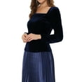 thumbnail image 4 of INSPIRE CHIC Women's Velvet Square Neck Long Sleeve Blouses XS Deep Blue, 4 of 6