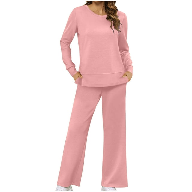 Pisexur Ensemble 2 Pcs pour Femmes, Mode Décontractée, Ensemble de Détente, Couleur Unie, Survêtement Surdimensionné, Col Rond, Chandails à Manches Longues, Hauts à Enfiler, Pantalons Longs Amples, Survêtements