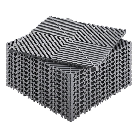 Interlocking Drainage Mat 12 x 12 Modular Cushion 12 Pcs Non Slip Gray PP Floor Tile for Garage Garden Kitchen Outdoor