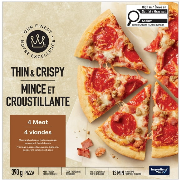 Our Finest Thin & Crispy 4 Meat Pizza, 390 g