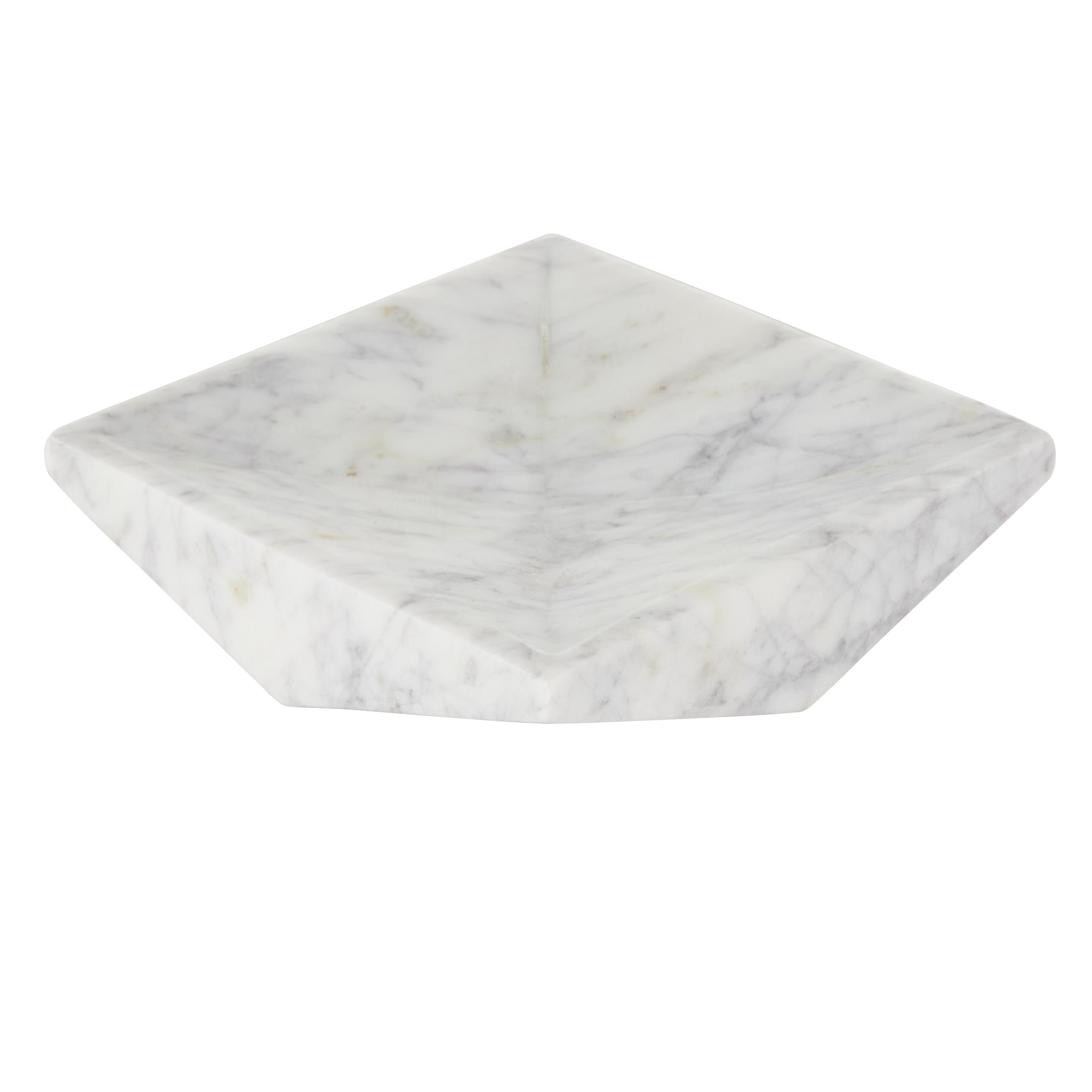 DecMode 8" x 8" White Marble Square Geometric Tray, 1-Piece