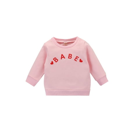 

Canrulo Autumn Lovely Baby Girls Sweatshirt Tops Babe Heart Printed Long Sleeve Pullover Outwear Pink 18-24 Months