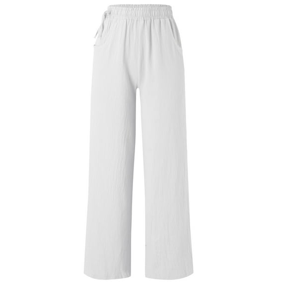 Vedolay Women For Trousers Women's Cotton Pants Casual Loose Fit High Waisted Pants Trousers with Pockets,White XL
