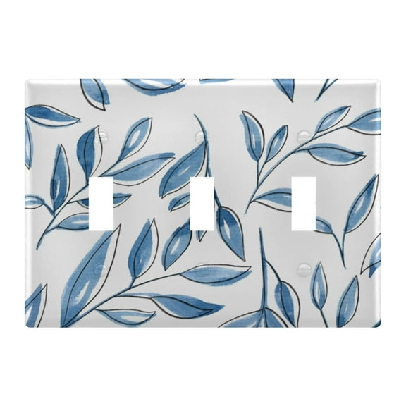 3 Gang Switch Covers Blue Leaves Light Wall Plate Home Faceplate Switch Plates 6.37”x4.48”