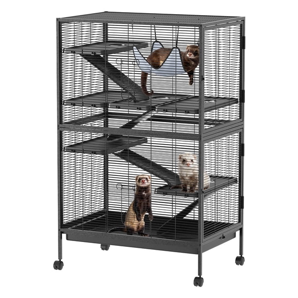 QinaQin Jaula para hurón de 50 pulgadas, hábitat grande para animales pequeños con 4 rampas removibles, hamaca y ruedas, ideal para chinchilla, cuyos, conejo o sugar glider