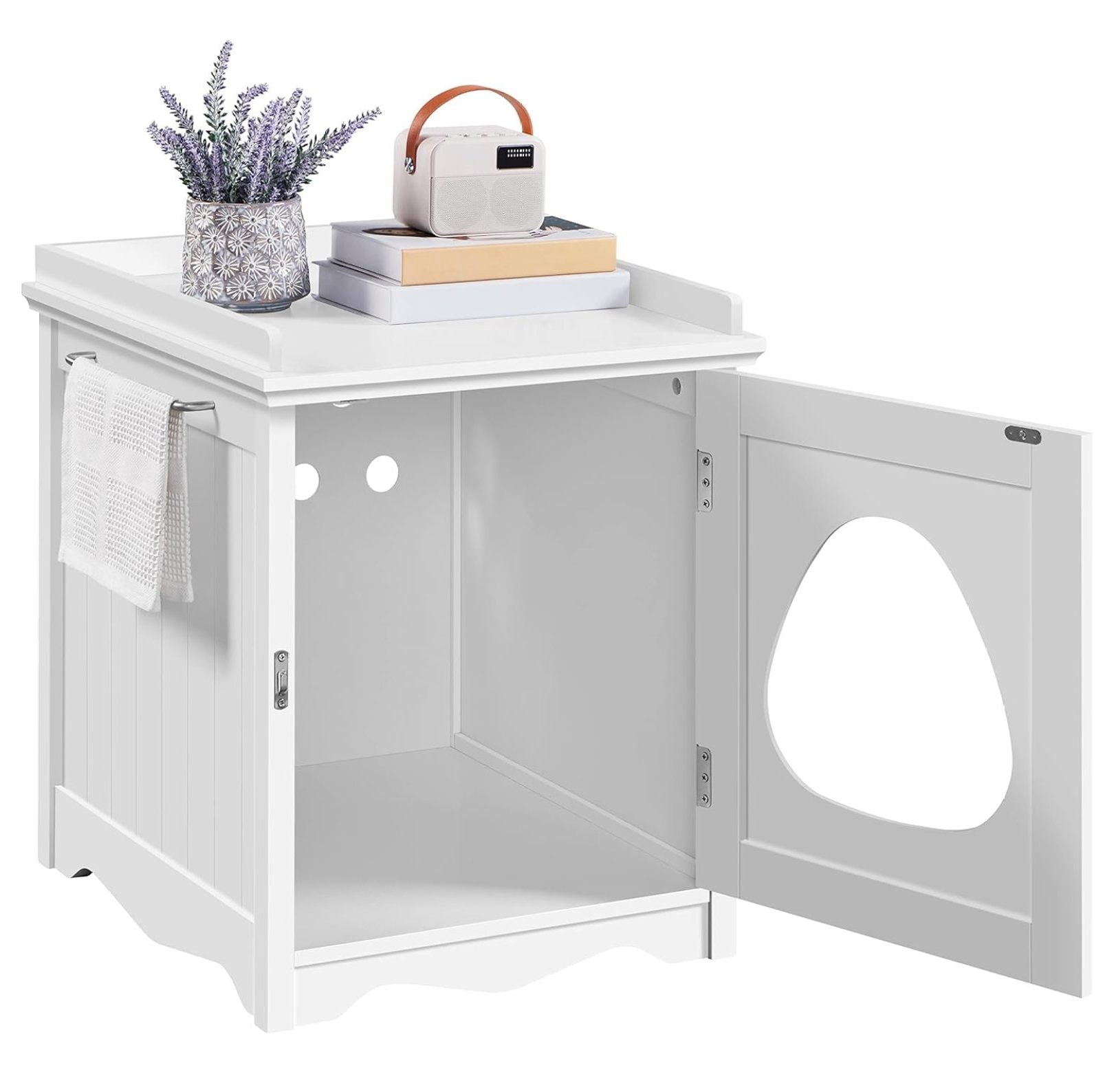 Cat Litter Box Enclosure Furniture, Cat Washroom Enclosed Litter Box Decorative House & Side Table, Pet Crate