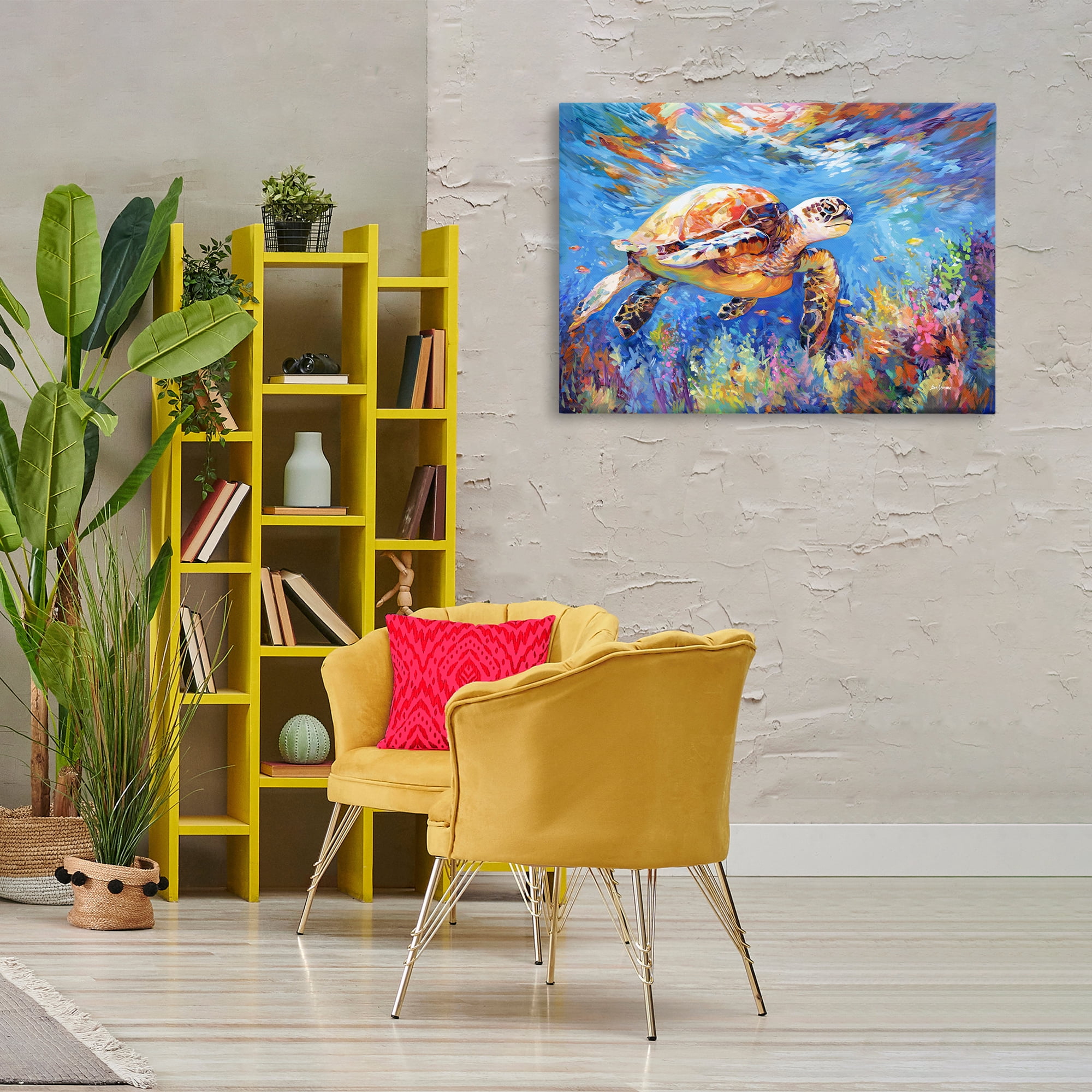 Stupell Industries Sea Turtle's Adventure Animals & Insects Painting Gallery Wrapped Canvas Art Print Wall Art, 36 x 24