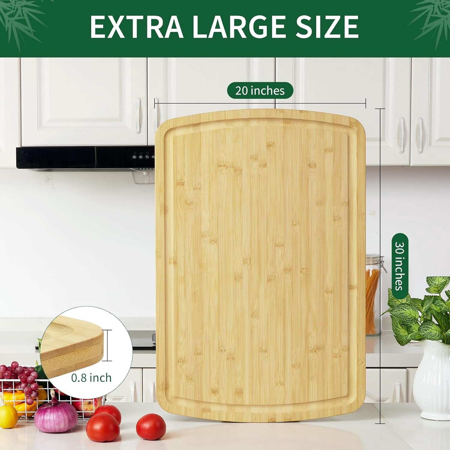 Extra Large Bamboo Cutting Board 30"x20"x0.8" – Thick Wooden Butcher Block with Juice Groove for Meat, Charcuterie & Turkey Carving – Stove Top Cover, Heavy Duty Chopping Board for Kitchen Counter