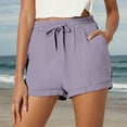 thumbnail image 5 of Women's Summer Casual Drawstring Shorts Stylish Lightweight Beach Comfort Elastic Waist Plain Weave with Pockets, 5 of 7
