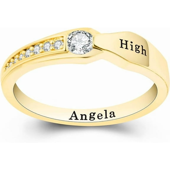 Custom Class Rings Fully Personalized Class Rings for Women High School 925 Sterling Silver Rings Women's Class Rings Size 5-15 Graduation Rings for Women Cubic Zirconia Birthstone Rings