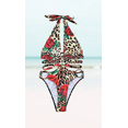thumbnail image 4 of Meloria Swim and Fashion Leopard & Flower Printing Padded Halter-Neck Hollow Metal-Ring Connected Sexy Hot One-Piece Swimwear, 4 of 5