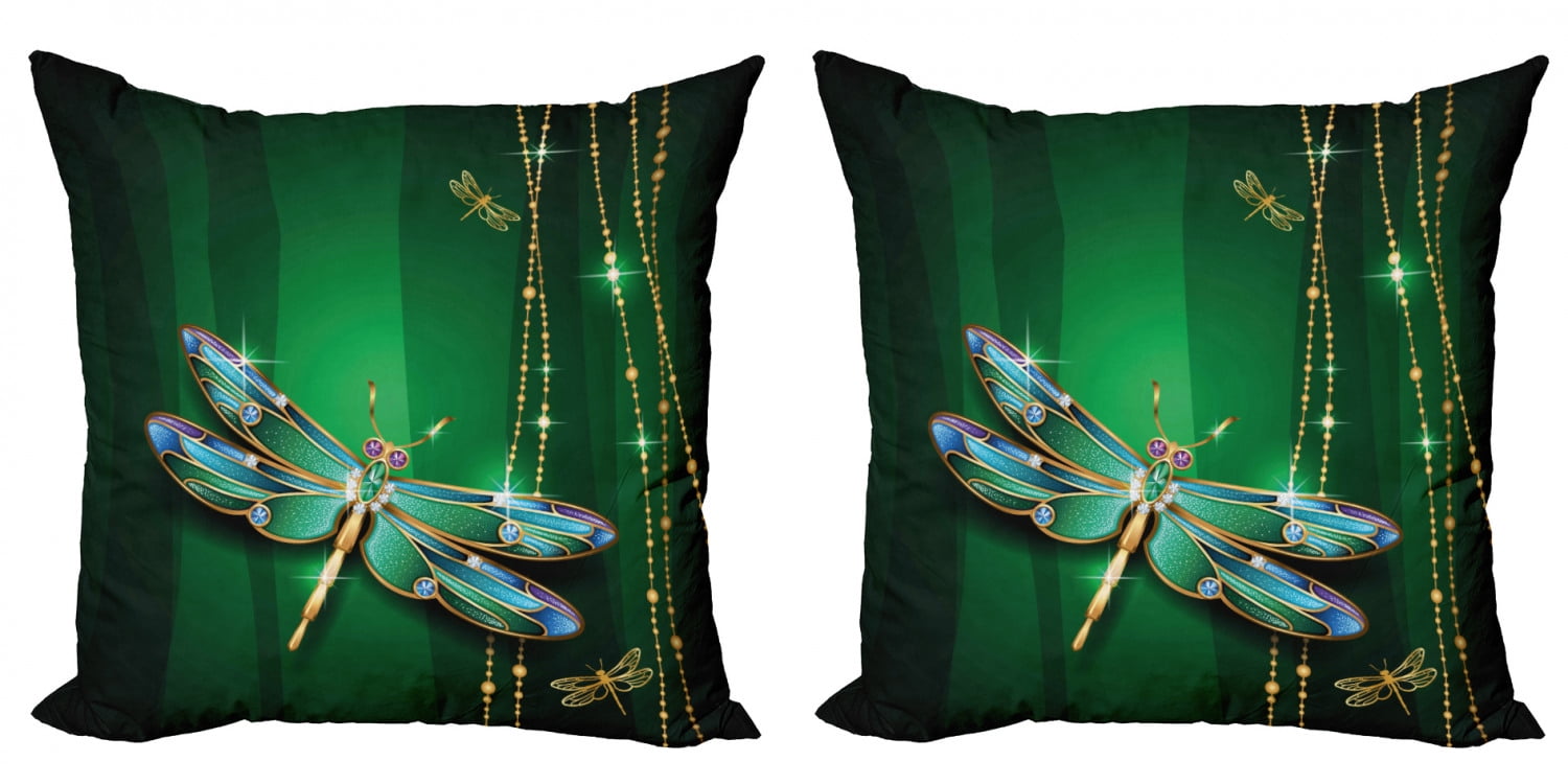 Dragonfly Throw Pillow Cushion Cover Pack of 2, Vivids in Gemstone