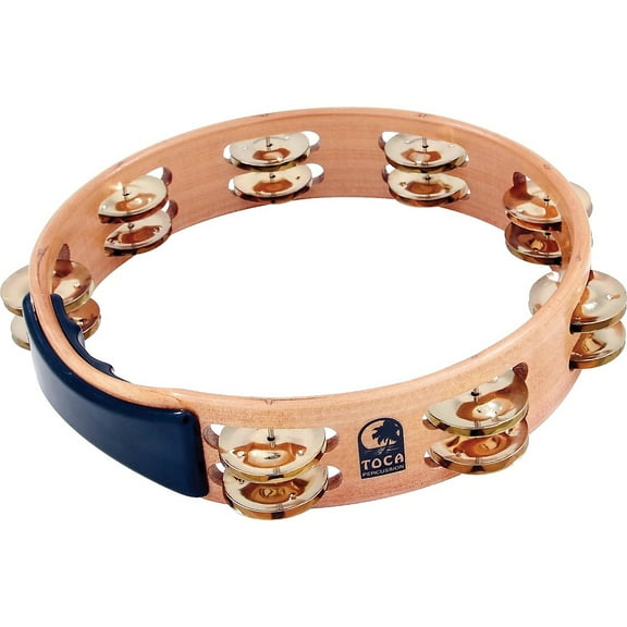 Toca T1010-AB 10 in. Acacia Double Row Wood Tambourine, Brass