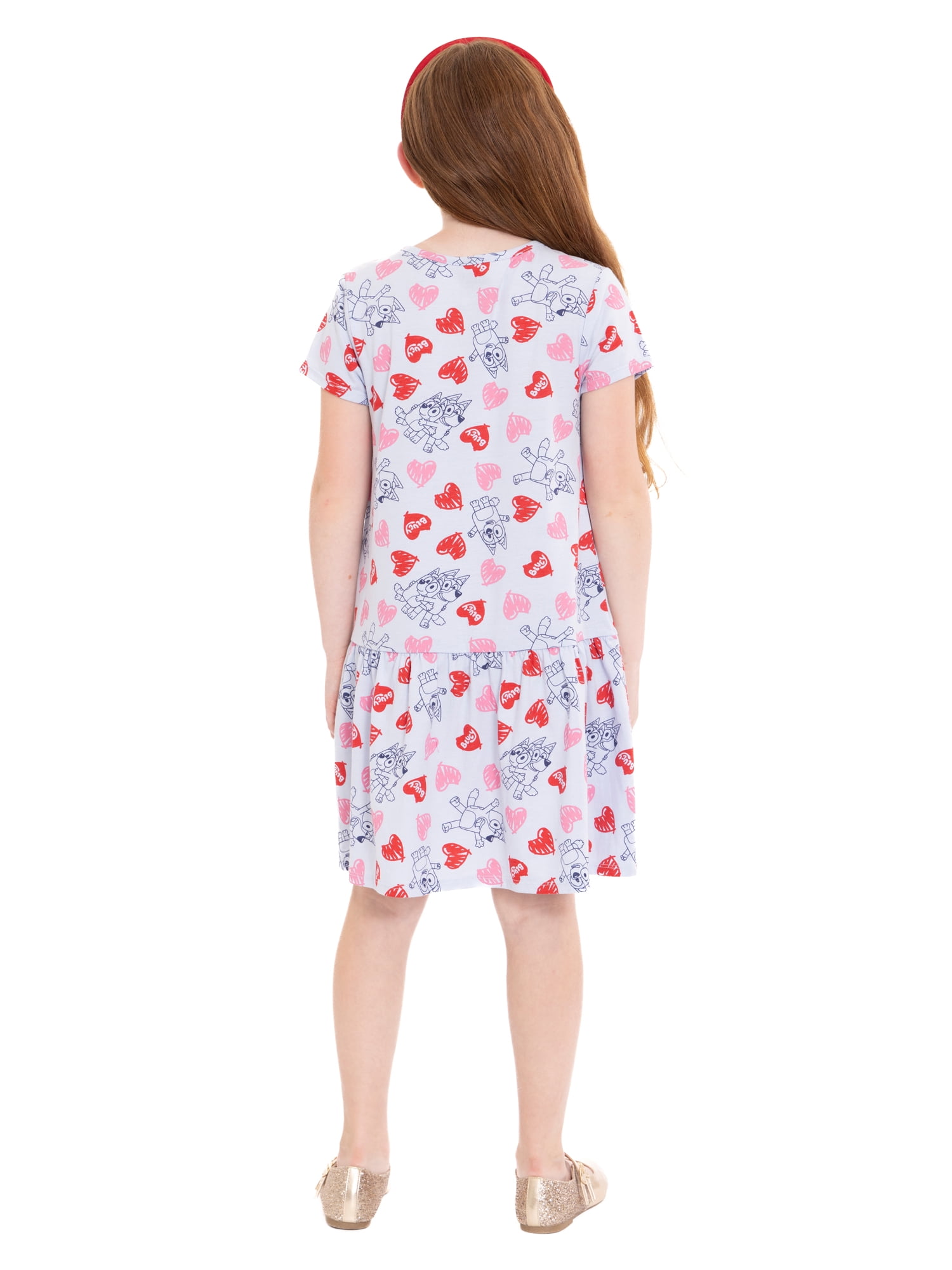 Bluey Girls’ Print Dress with Short Sleeves, Sizes 4-12