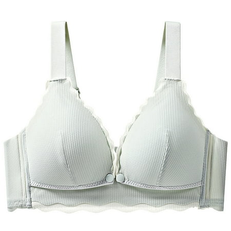 Yyeselk Women s Front Button Nursing Bras Comfort No Underwire Full Coverage Bra Striped Lightly Padded Wireless Maternity Bra for Breastfeeding Green S