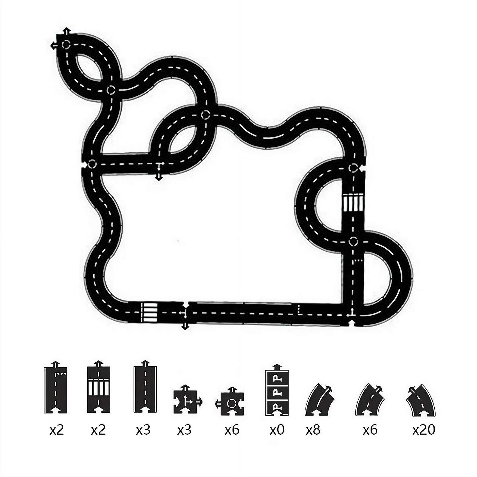 Flexible Rubber Road Puzzle Track Pieces,Waterproof Modular Puzzle Car Highway Tracks,Gift for Indoor
