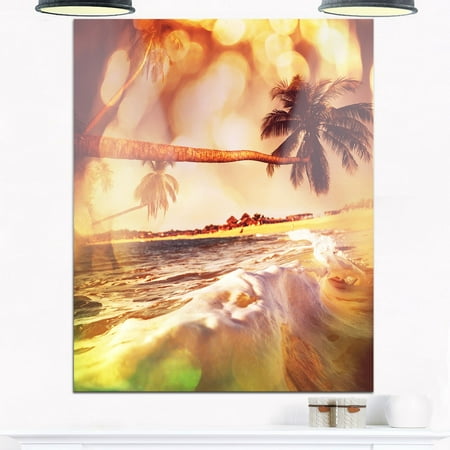 DESIGN ART Tropical Beach with Bent Coconut Palms - Modern Beach Glossy Metal Wall (Best Retaining Wall Design)