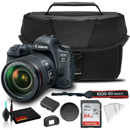 Canon EOS 6D Mark II DSLR Camera with 24-105mm f/4L II Lens (1897C009) + EOS Bag + Sandisk Ultra 64GB Card + Care and Cleaning Set And More